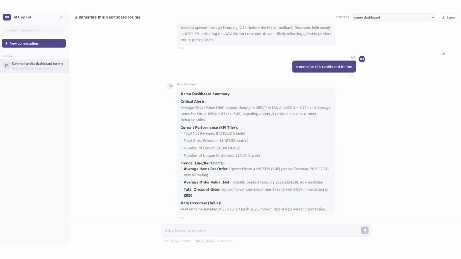 AI Copilot screen