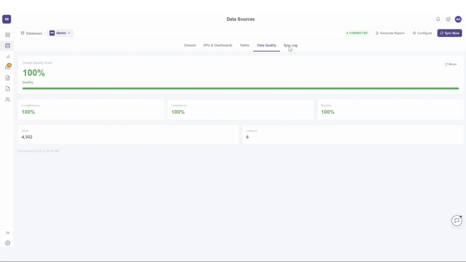 Data sources screen