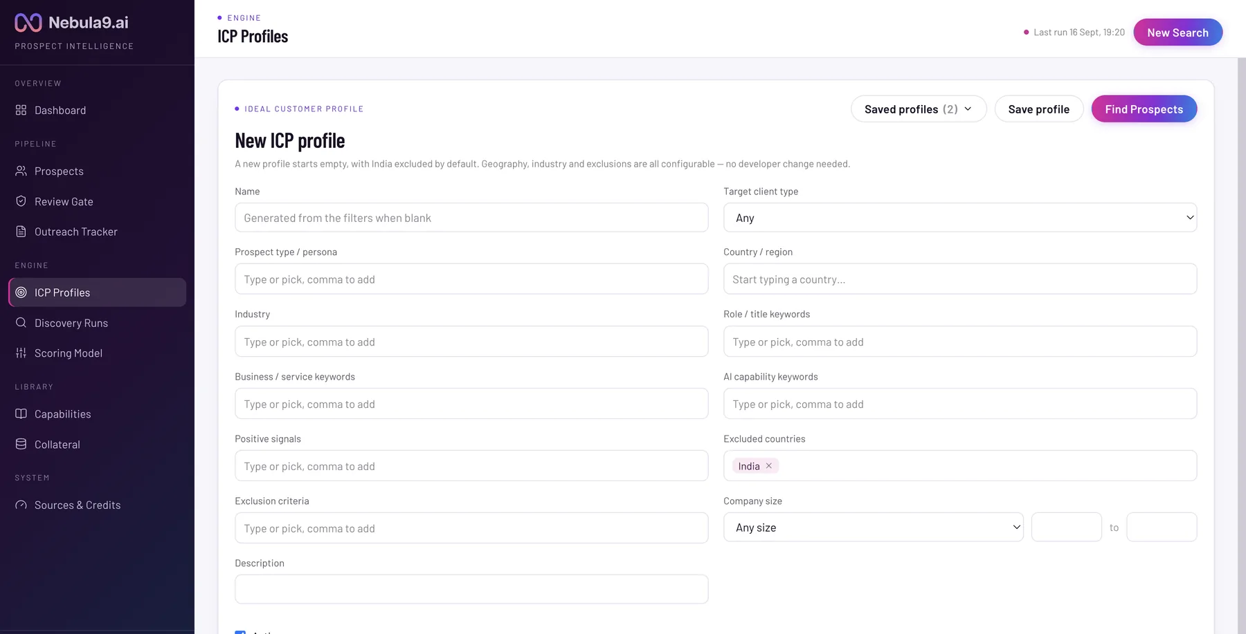 Ideal customer profile screen