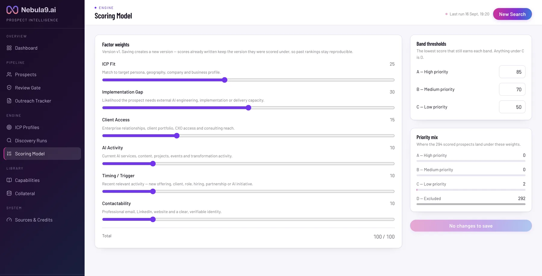 Scoring model screen